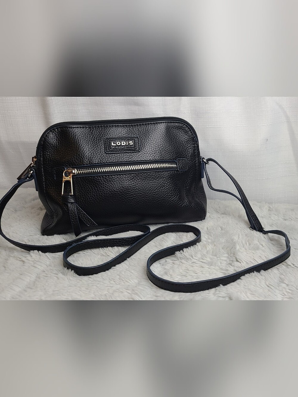 Lodis Pebbled Leather Crossbody Bag Charlotte Purse Black Classic Desgner Preppy
